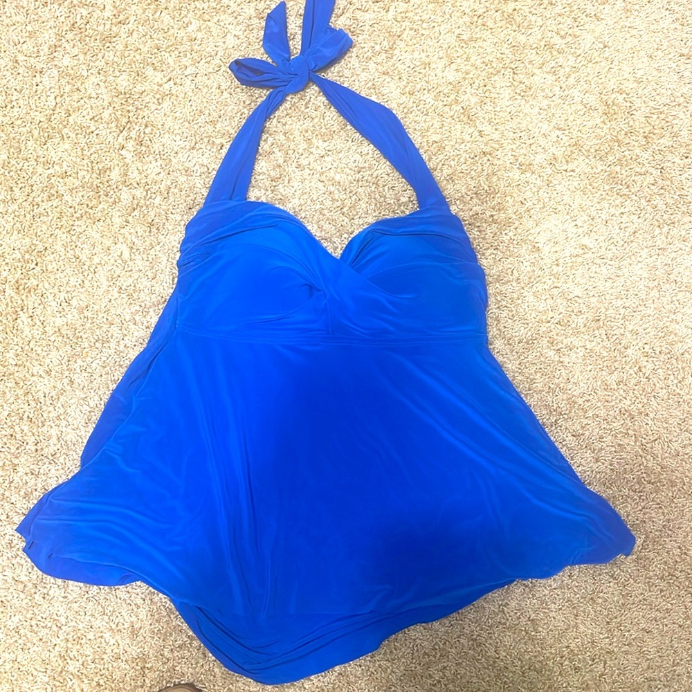 Cobalt Blue Bathing Suit Top. Flowy. Built in cups. Halter style that you tie